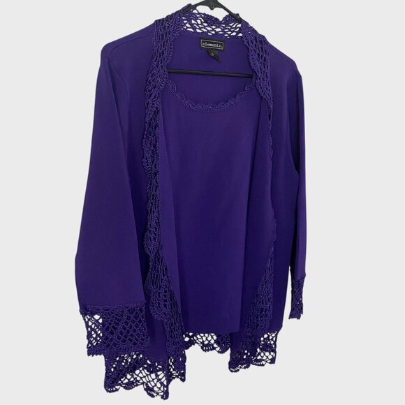 Elementz 2-In-1 Crochet Trim Open-Front Cardigan Shirt Purple Women's Size XL - Picture 3 of 10